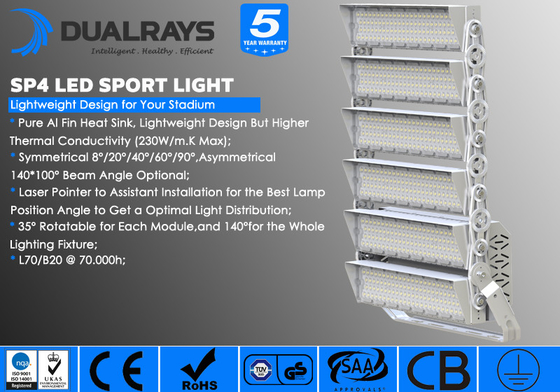 IP65 1500W IK08 LED Sports Ground Flood Lights diffuser Daya Tinggi Garansi 5 Tahun