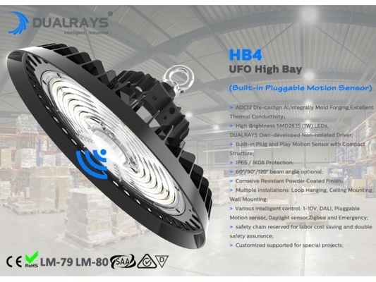 Sensor Gerak Dan Siang Hari Dimmable 100W 150W 200W IP65 UFO High Bay Light Untuk Pabrik Makanan