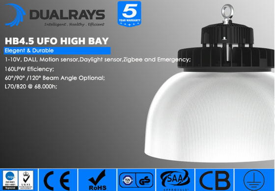 Dualrays 100W HB4.5 LED High Bay Light 17000LM IP65 IK08 Penerangan Komersial UFO