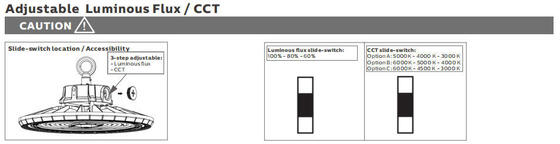 HB2 DIP Power Switchable dan 3CCT UFO LED High Bay Light 100W 150LPW dengan fungsi darurat opsional