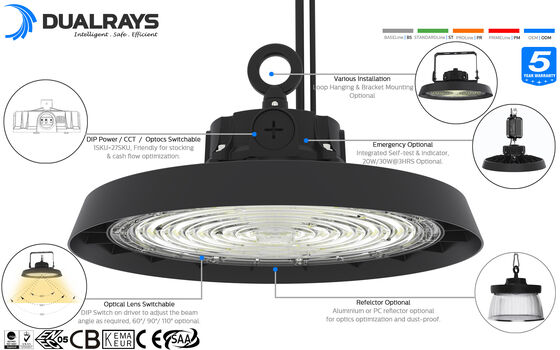 Lampu Highbay LED dengan Beberapa Pilihan Kontrol Termasuk Sensor Gerak 1 10V dan Pencahayaan Darurat untuk Industri yang Fleksibel
