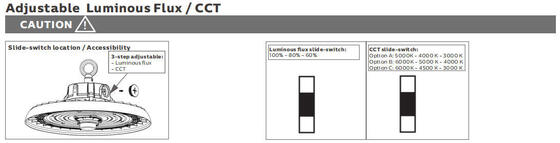 Lampu High Bay LED UFO HB3 dengan Sakelar DIP dan 3CCT 150W 192LPW dengan Darurat 20W/30W@3JAM