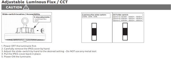 Lampu High Bay LED UFO 3CCT Daya yang Dapat Dialihkan Sakelar DIP HB4H 150W 150LPW dengan Reflektor Al 90 Derajat Perlindungan IP65 IK08 Gudang Eropa