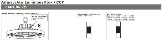 HB3H DIP Power Switchable dan 3CCT UFO LED High Bay Light 100W 150LPW dengan 20W/30W @ 3 Jam Fungsi darurat opsional