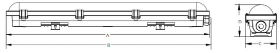 1200mm LED Tri Proof Lamp 30W Air Debu Uap Bukti 1-10V Peredupan DALI Controller