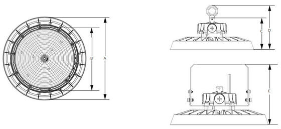 DUALRAYS LIGHTING HB5 Lampu Teluk Tinggi LED Industri IP66 IK07 Pencahayaan Suhu Tinggi -40℃ hingga 100℃ Bengkel Penempaan Baja 100W SMD3535 LED Keramik