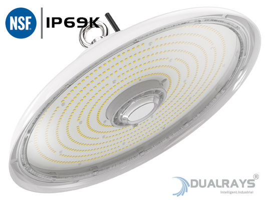 Perumahan Putih Kuat 100W UFO LED High Bay Light IP69K IK10 140LPW Industri Makanan